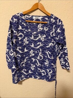 Navy Long Sleeve Tee with White Nautical Print